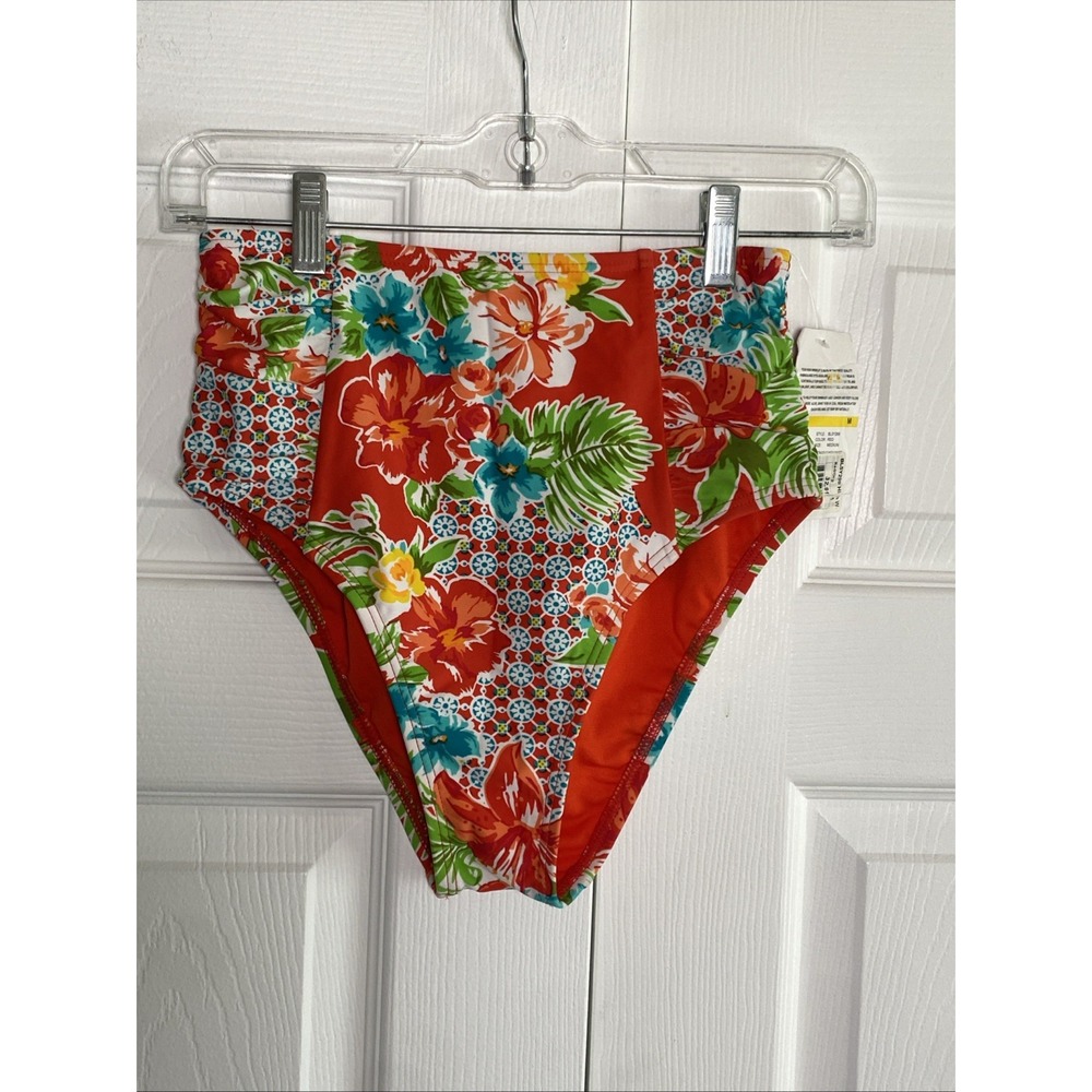 The Bikini Lab Floral Red Hawaiian High Rise Swim Bottoms Size Medium NEW